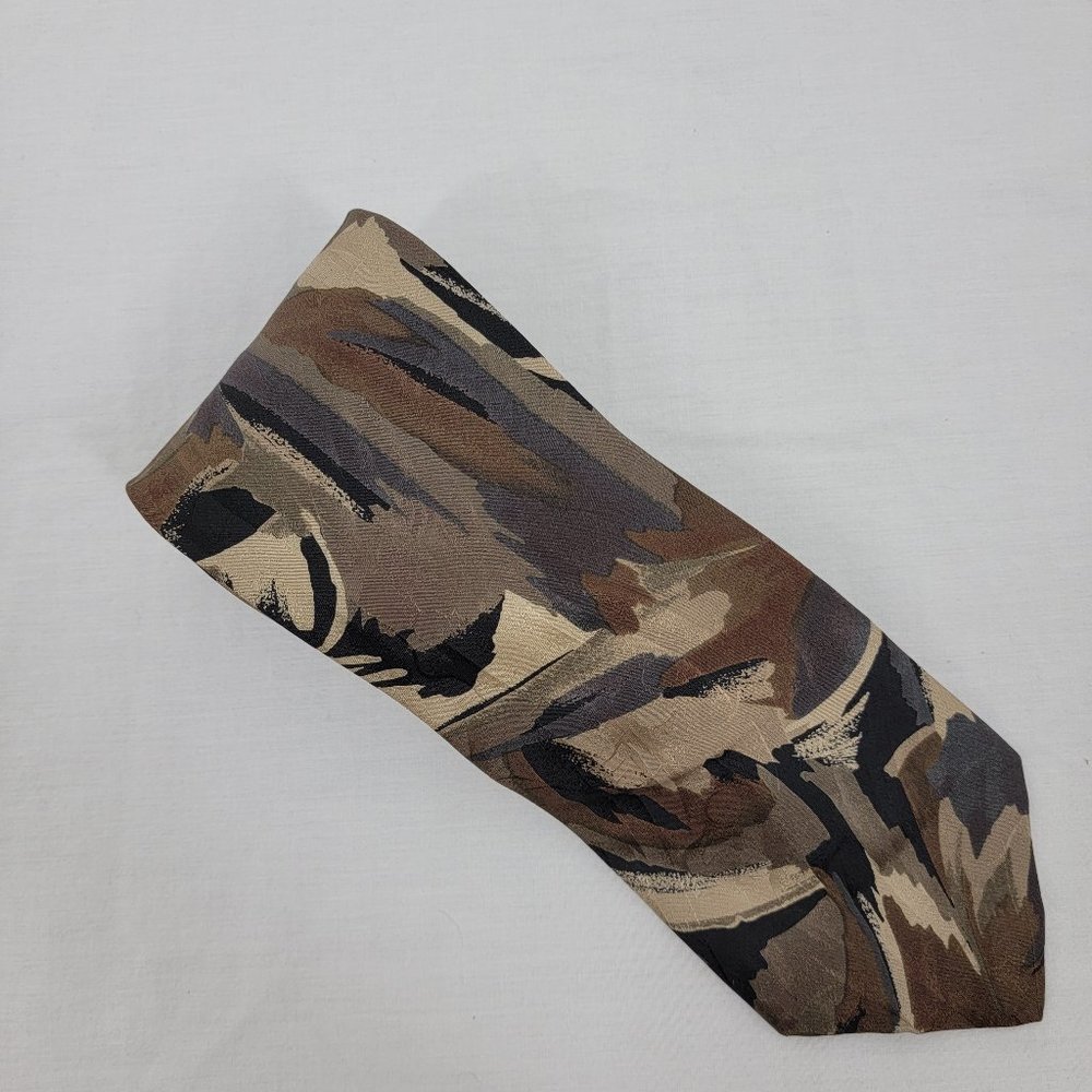 Frog Silk Necktie Brown Tan Black Abstract Made in Italy